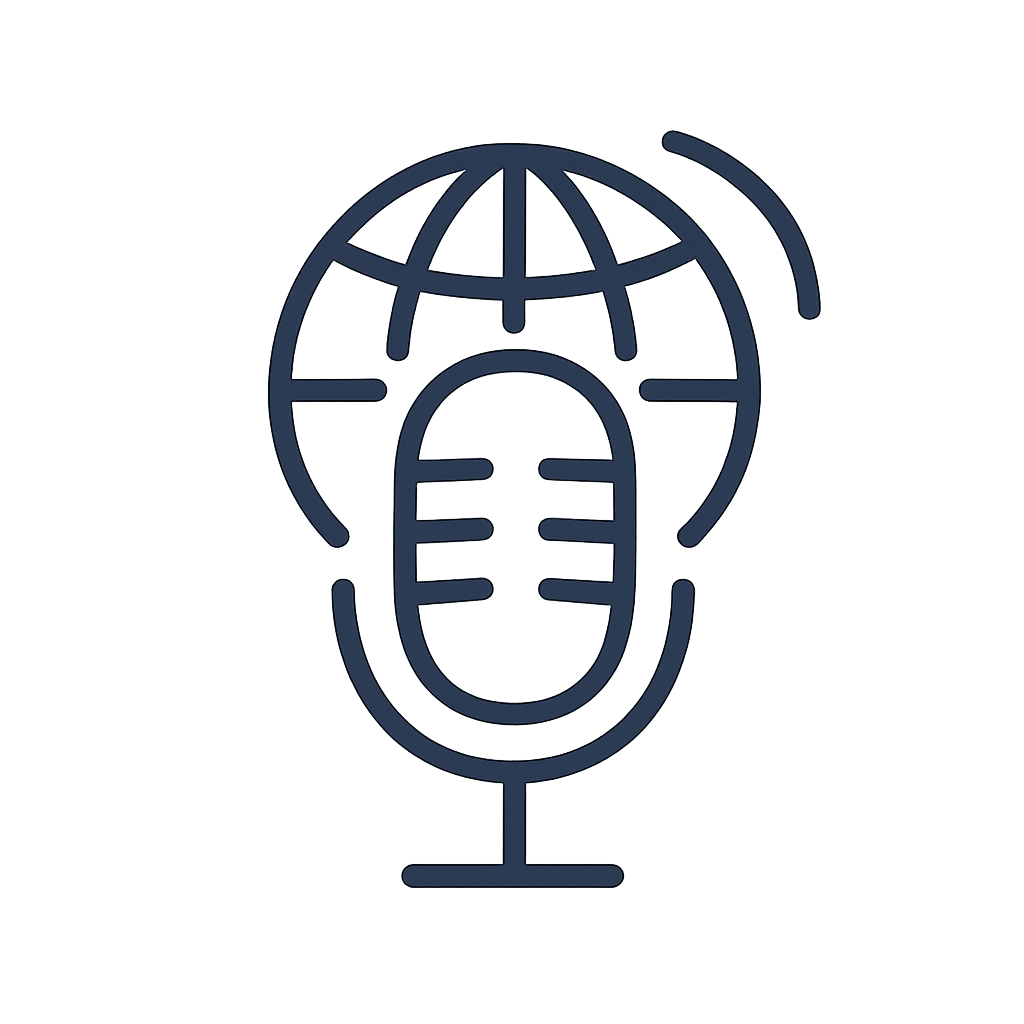 A modern, trustworthy logo for 'Messenger Radio' featuring a clean, minimal microphone or radio wave icon with subtle globe or signal elements, using simple geometric shapes and a balanced, professional typeface.