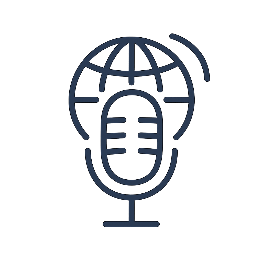 A modern, trustworthy logo for 'Messenger Radio' featuring a clean, minimal microphone or radio wave icon with subtle globe or signal elements, using simple geometric shapes and a balanced, professional typeface.